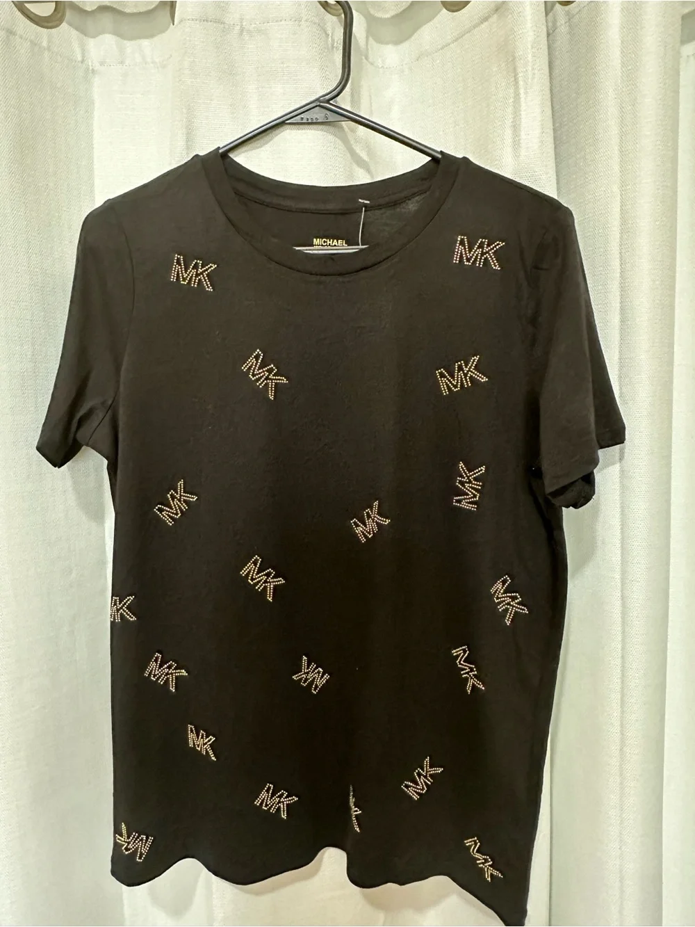 Michael Kors Black Tee with Yellow Logo Print